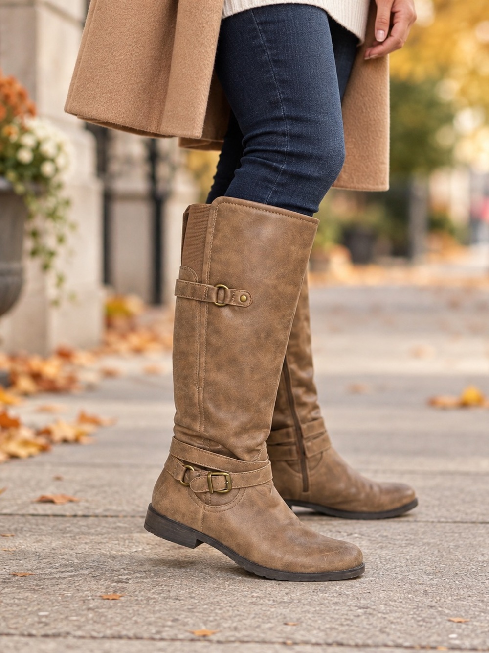 Denver Hayes Brown Faux Leather Knee High Riding Boots Women’s Size 7.5